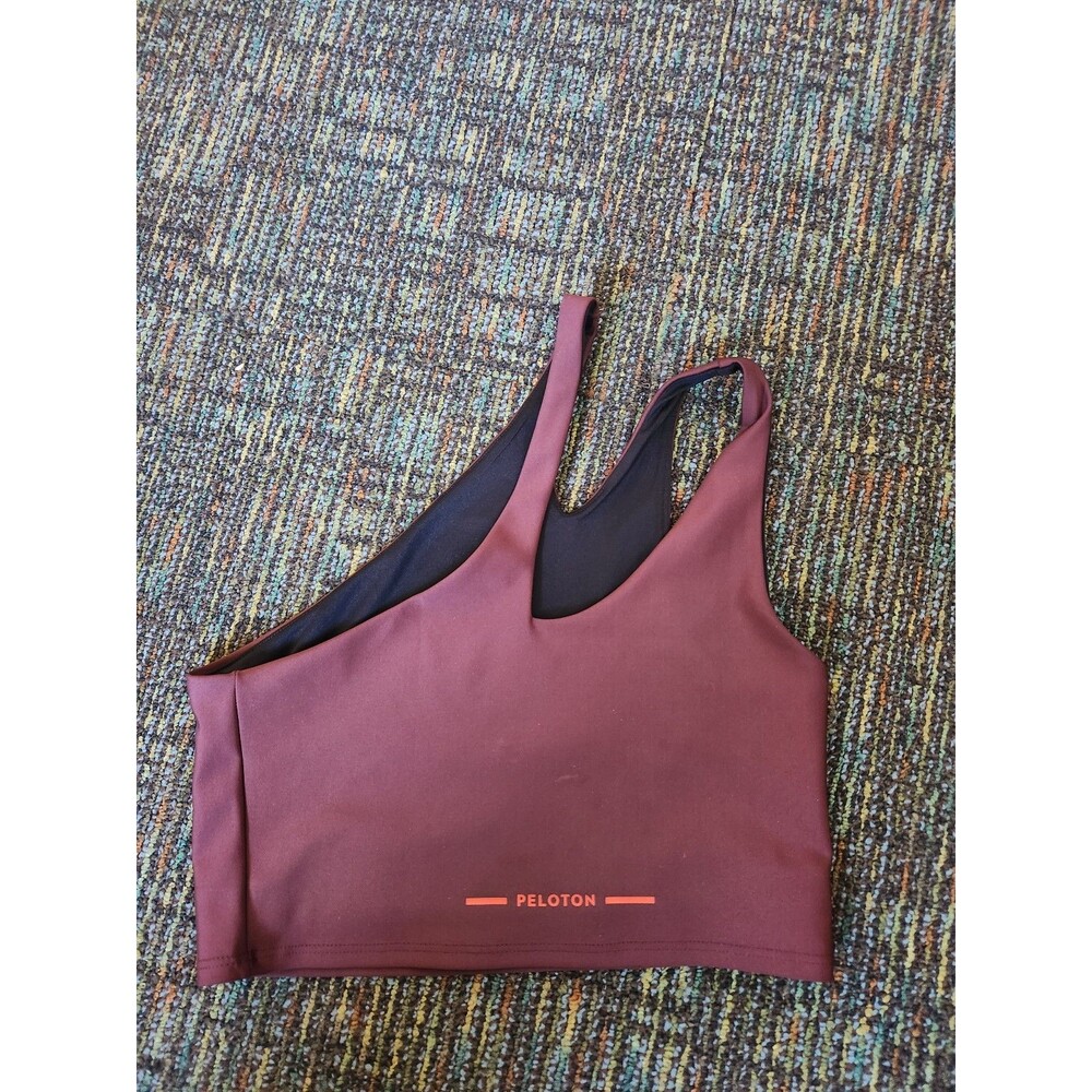 Peloton Asymmetrical Chocolate Brown w/ Maroon Accents Sports Bra Size M